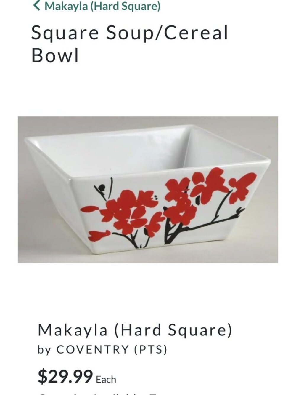 Coventry Makayla Porcelain Square Bowl With Red Floral Design 5 3/4" Dishwasher